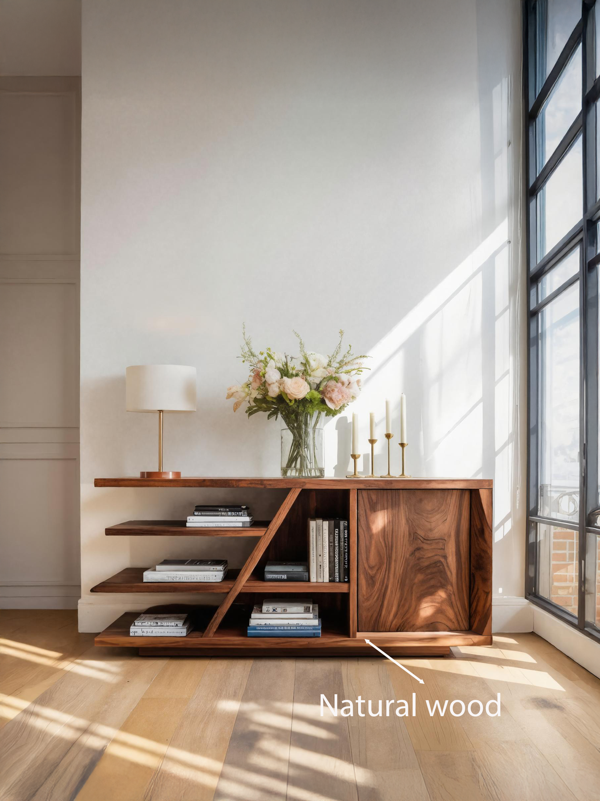 Modern Sideboard With Shelves And Cabinet For Living Room