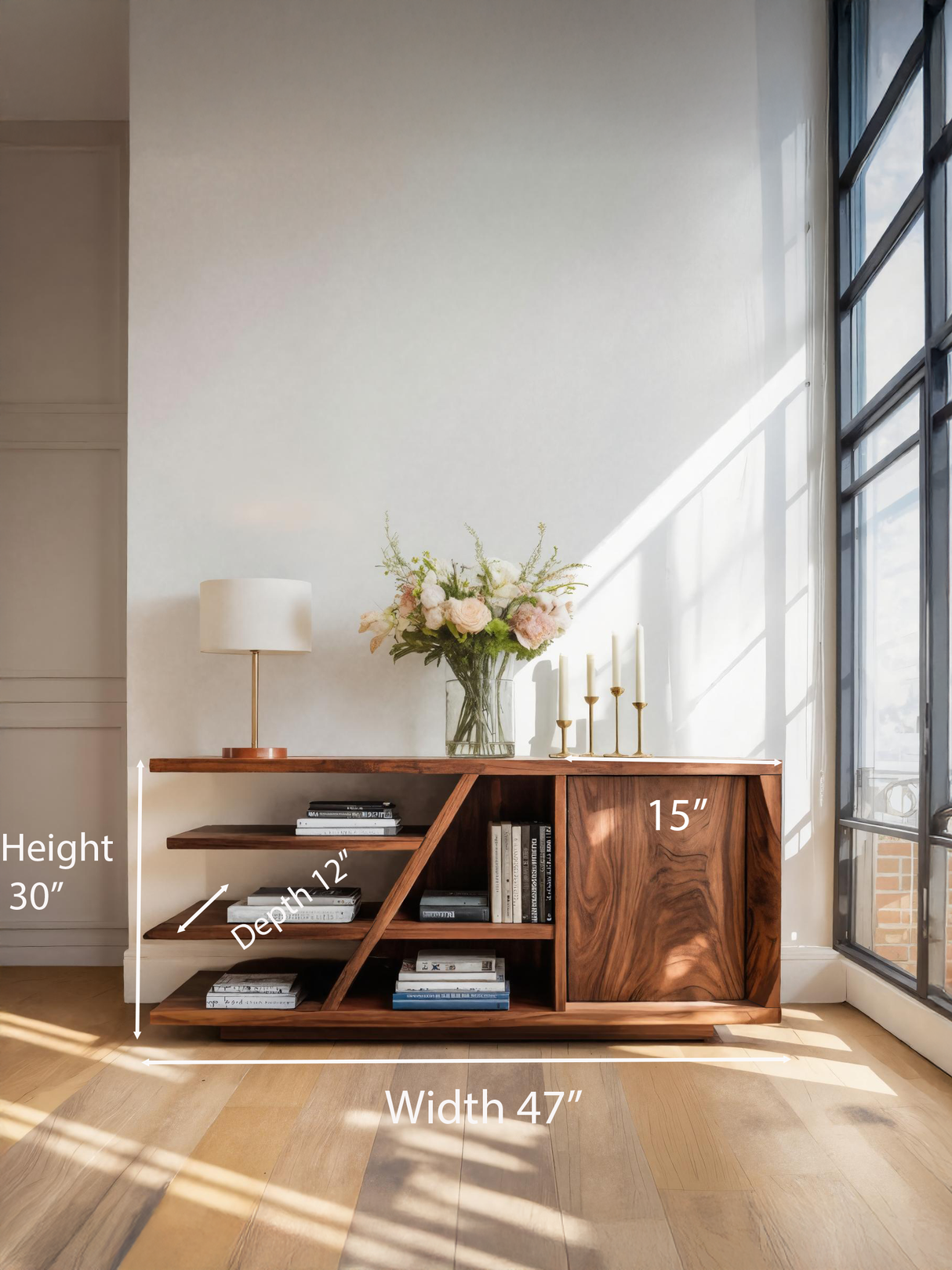 Modern Sideboard With Shelves And Cabinet For Living Room