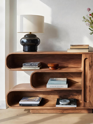 Modern Sideboard With Rounded Corners And Shelves For Living Room
