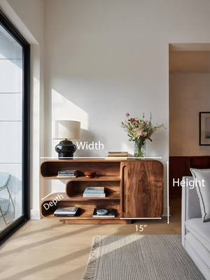 Modern Sideboard With Rounded Corners And Shelves For Living Room