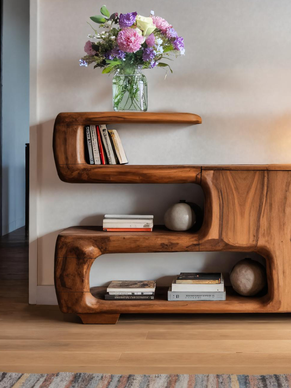 Organic Sideboard With Shelves And Cabinet For Living Room