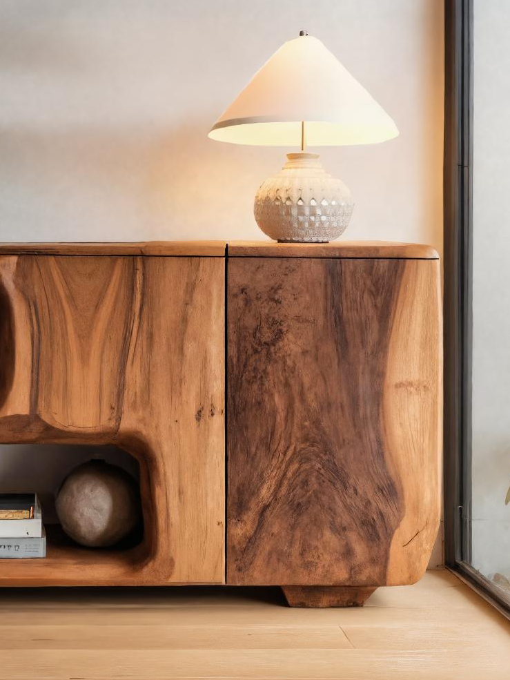 Organic Sideboard With Shelves And Cabinet For Living Room