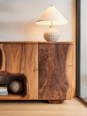 Organic Sideboard With Shelves And Cabinet For Living Room