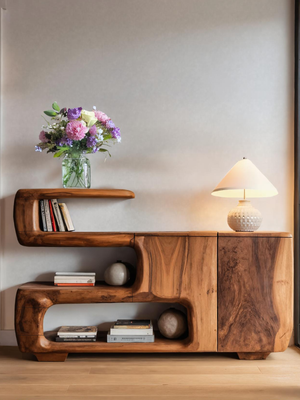 Organic Sideboard With Shelves And Cabinet For Living Room