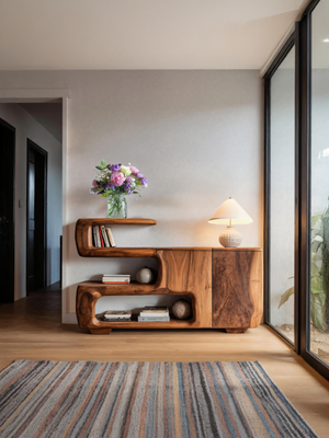 Organic Sideboard With Shelves And Cabinet For Living Room