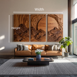 Set Wall Art With Mountain And Sunrise Carved For Living Room