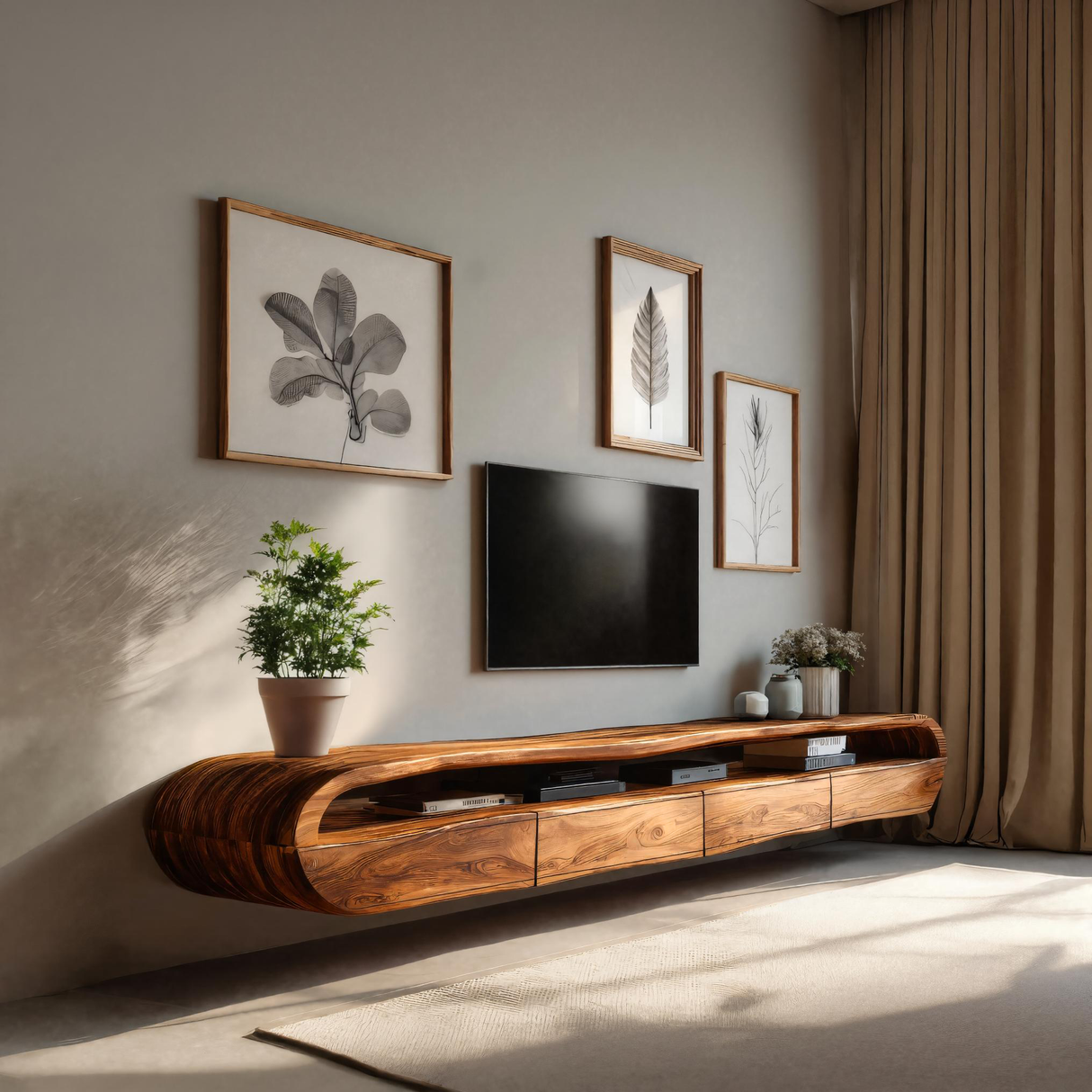 Modern Floating TV Console With Rounded Design For Living Room