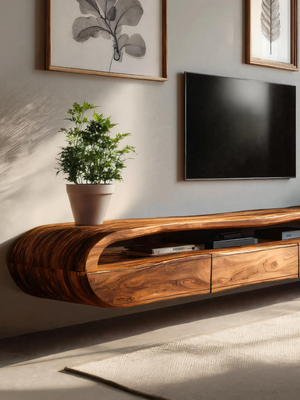 Modern Floating TV Console With Rounded Design For Living Room