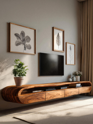 Modern Floating TV Console With Rounded Design For Living Room