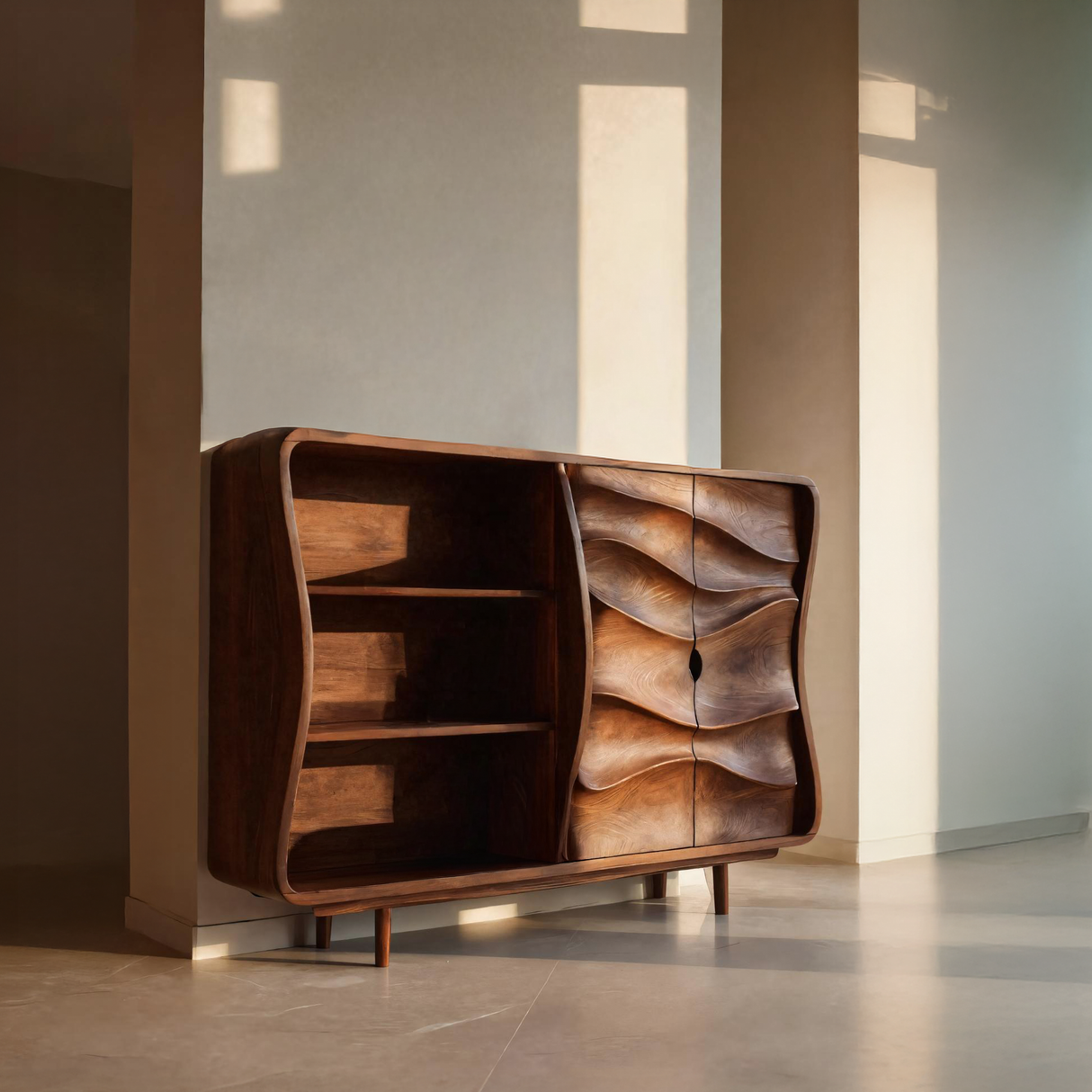 Modern Cabinet With Wavy Design For Living Room