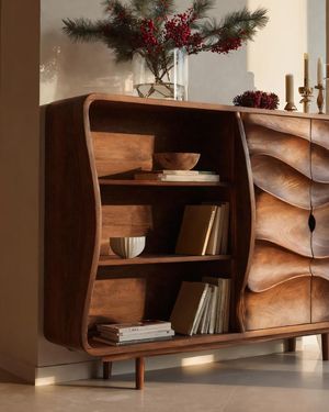Modern Cabinet With Wavy Design For Living Room