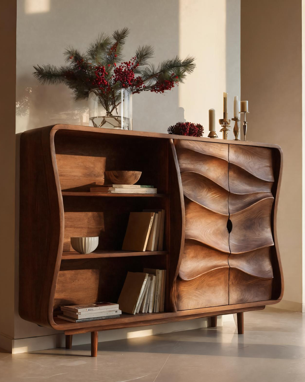 Modern Cabinet With Wavy Design For Living Room