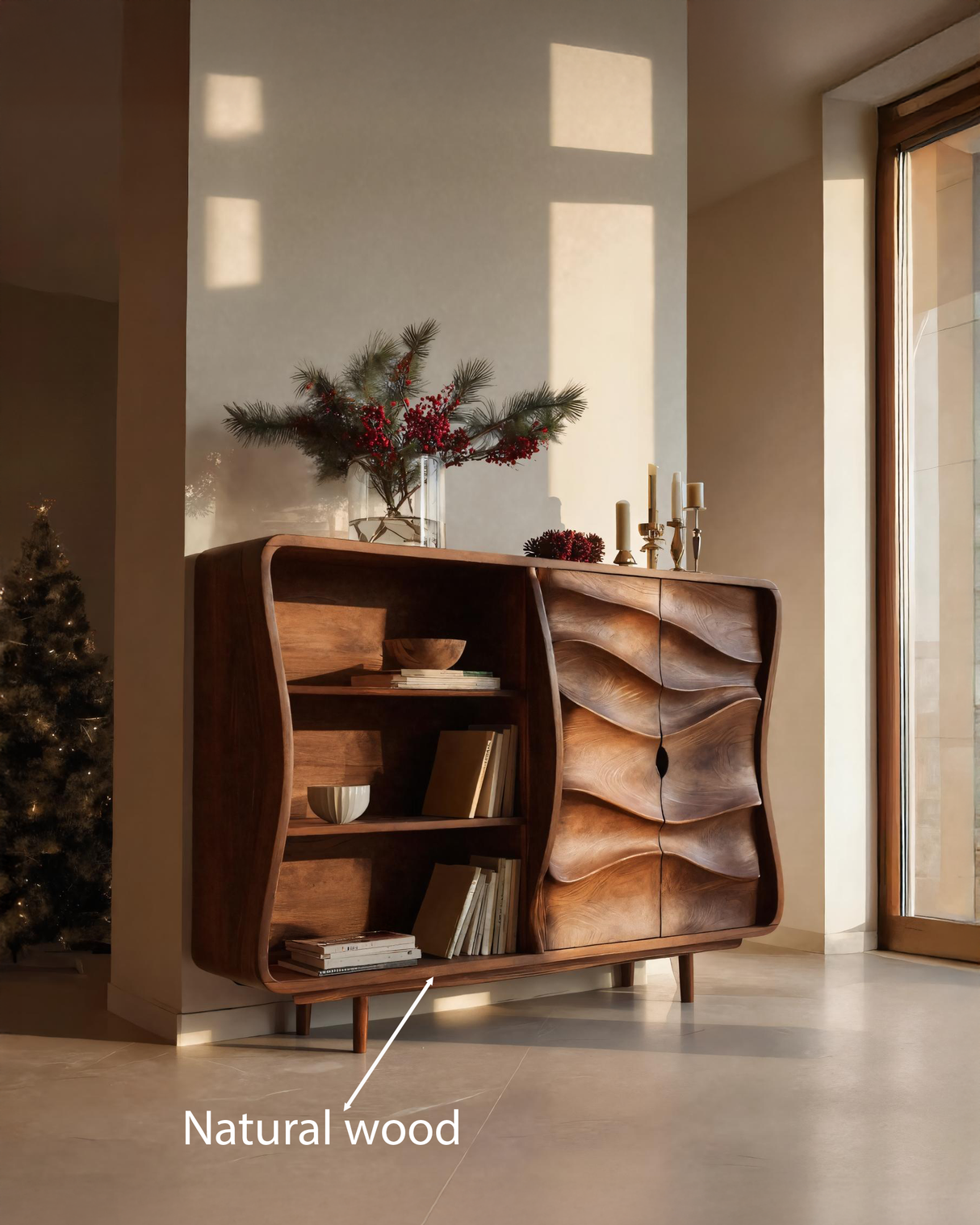 Modern Cabinet With Wavy Design For Living Room