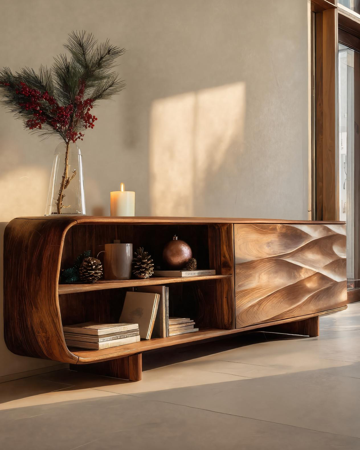 Modern Carved Wave Cabinet For Holiday Decoration