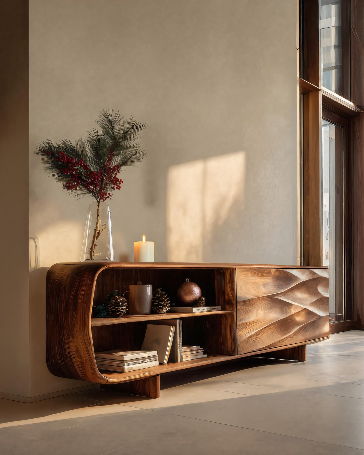 Modern Carved Wave Cabinet For Holiday Decoration