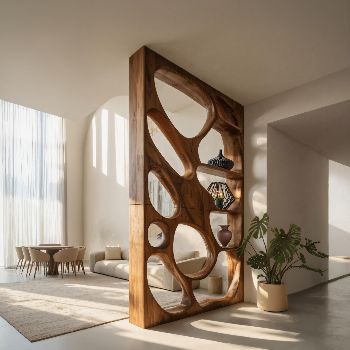 Modern Openwork Divider With Display Shelves For Living Room