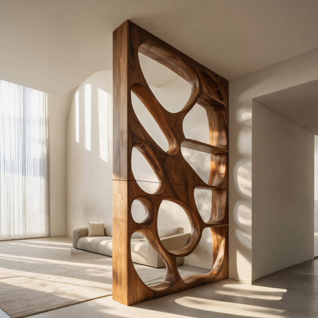 Modern Openwork Divider With Display Shelves For Living Room