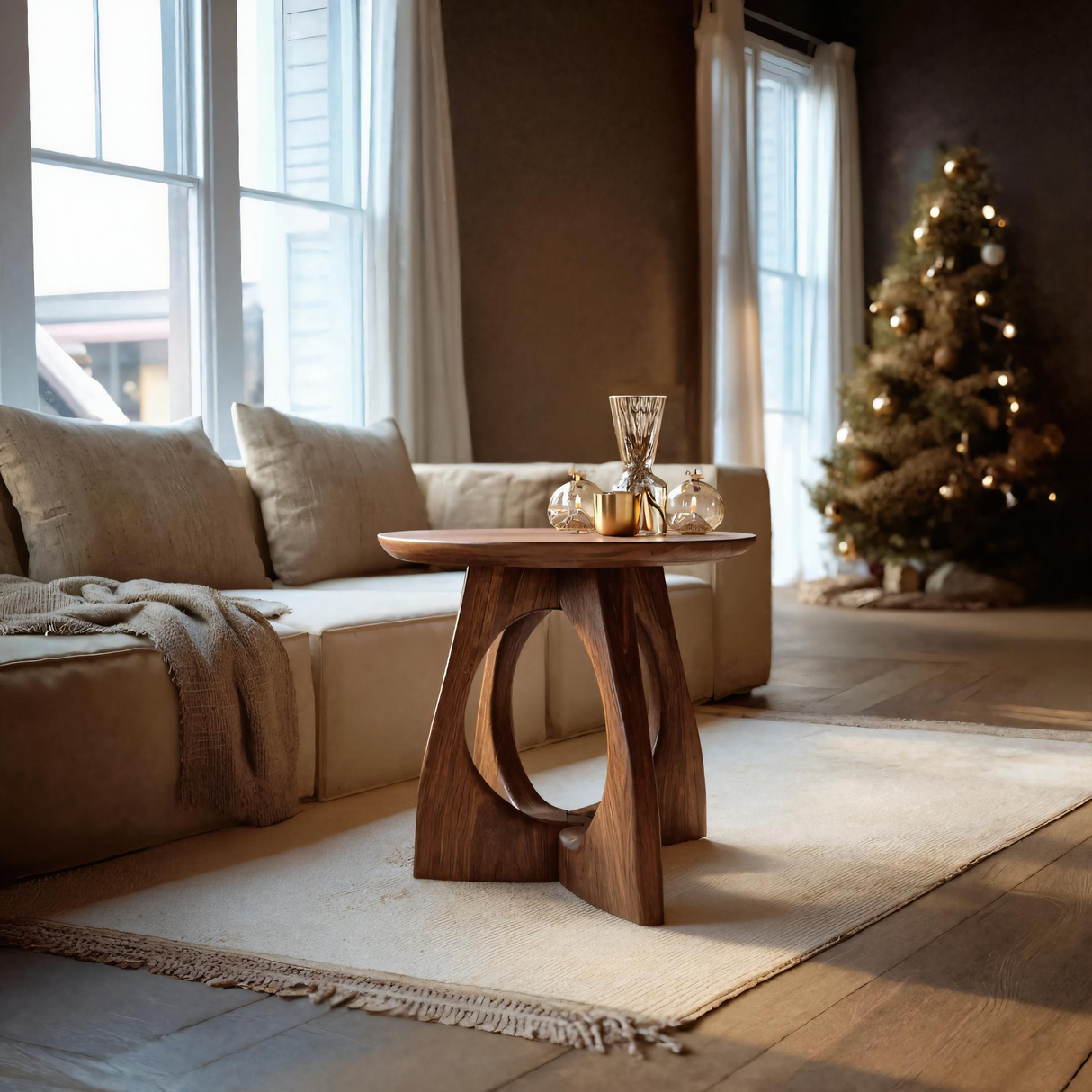 Sculptural Side Table With Circular Base For Living Room