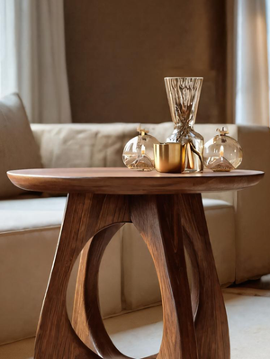 Sculptural Side Table With Circular Base For Living Room