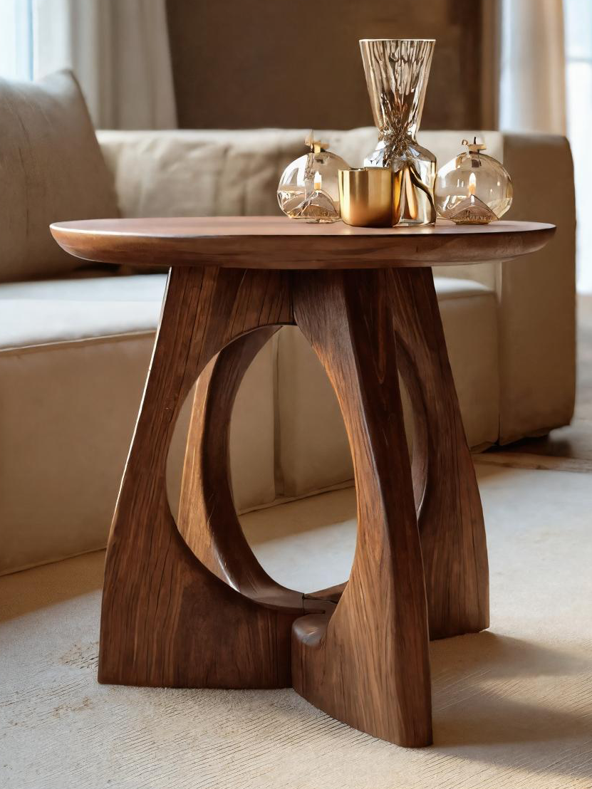 Sculptural Side Table With Circular Base For Living Room