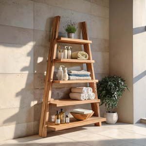 A-Frame Ladder Shelf With Open Tiers For Bathroom