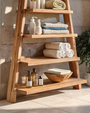 A-Frame Ladder Shelf With Open Tiers For Bathroom