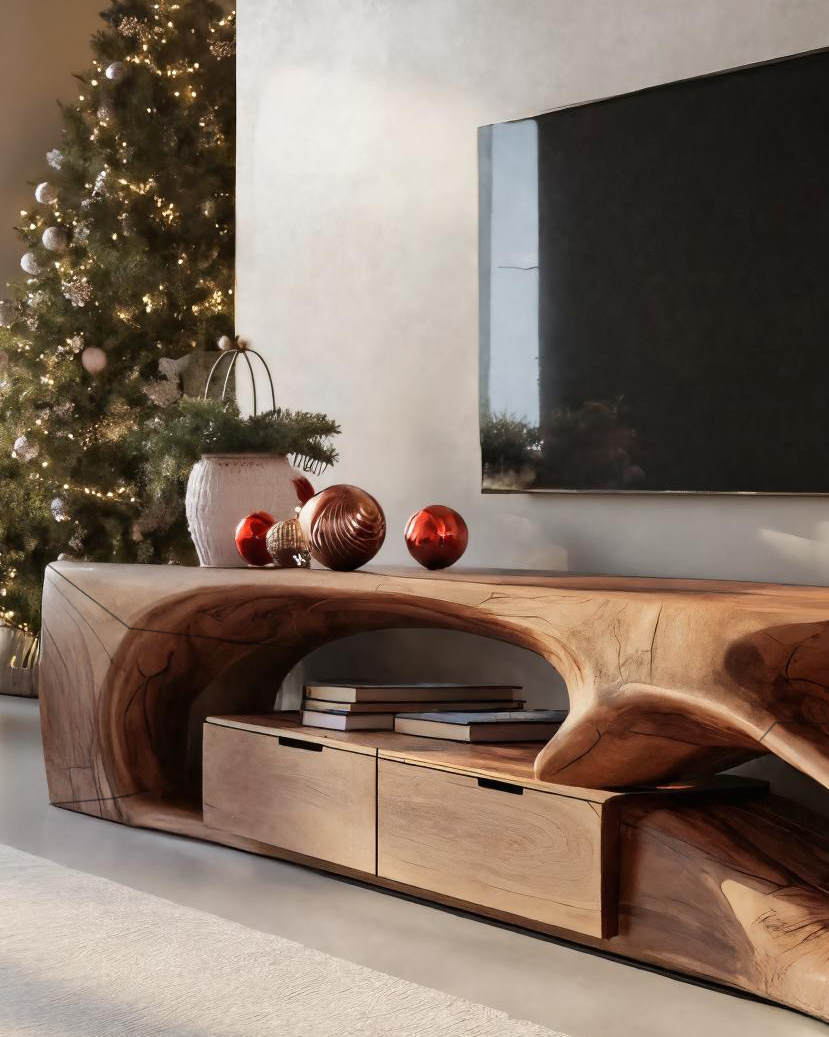 Modern Sculptural TV Console For Holiday Decoration