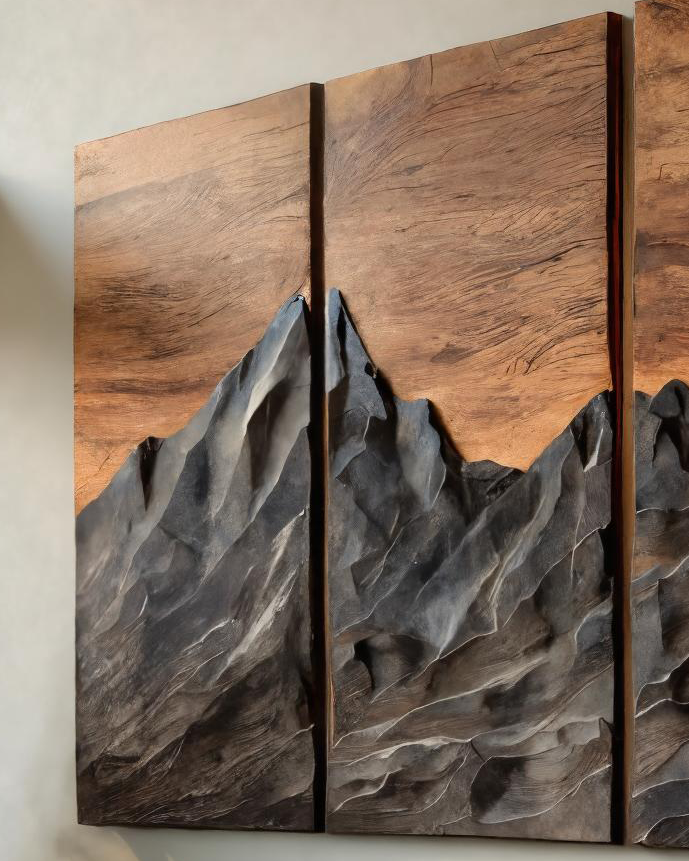 Set Wall Art With Mountain Peak Carved For Living Room