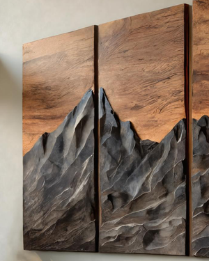 Set Wall Art With Mountain Peak Carved For Living Room