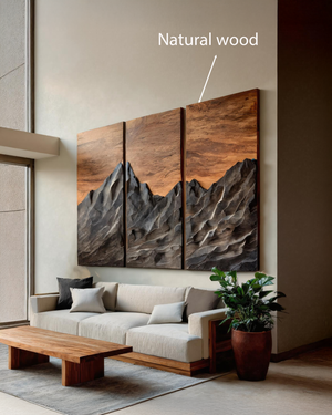 Set Wall Art With Mountain Peak Carved For Living Room