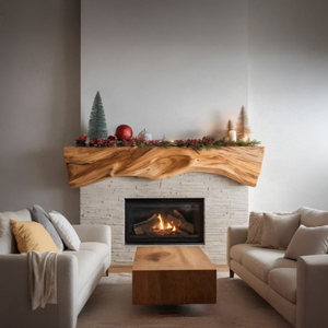 Rustic Sculptural Live Edge Fireplace Mantel For Holiday Decor