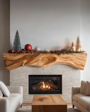 Rustic Sculptural Live Edge Fireplace Mantel For Holiday Decor