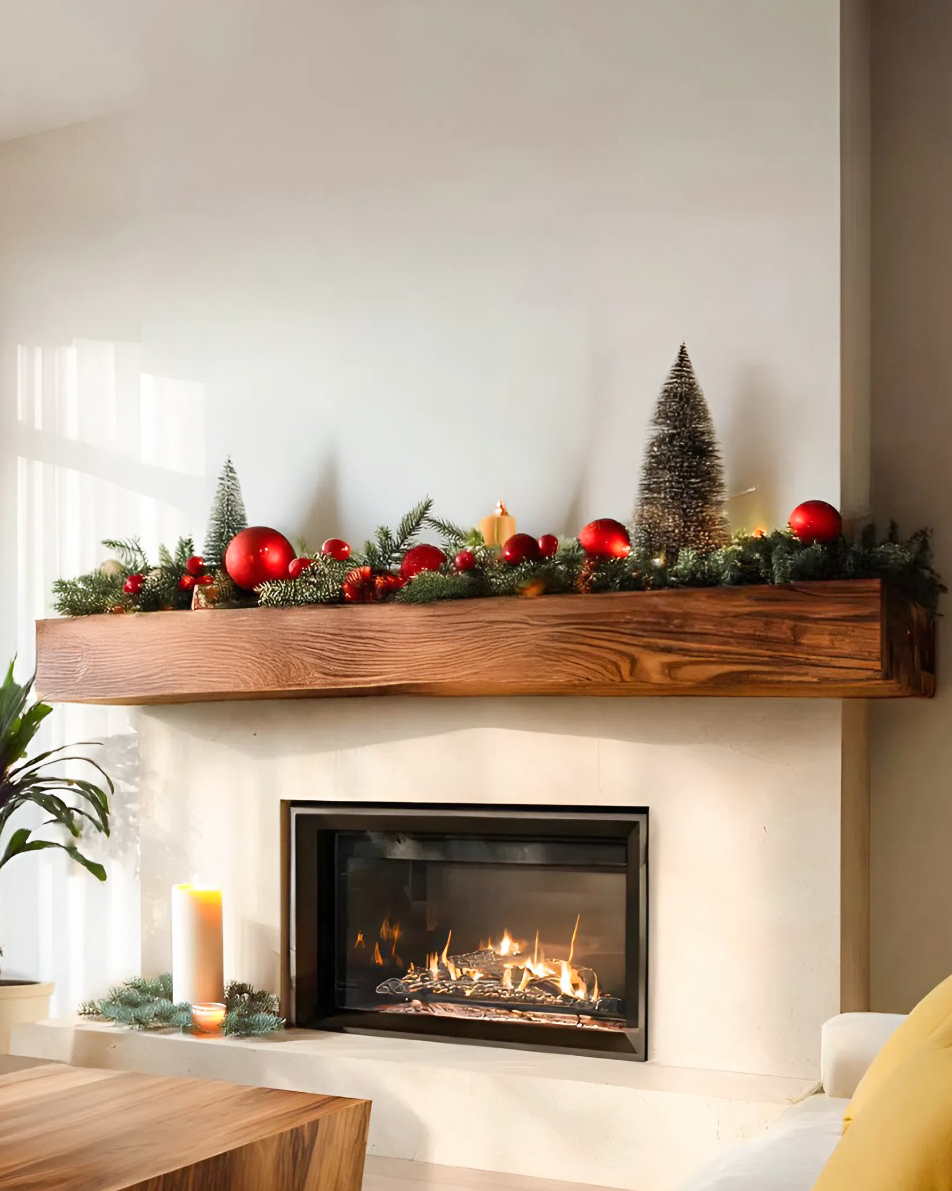 Rustic Live Edge Fireplace Mantel For Holiday Decoration