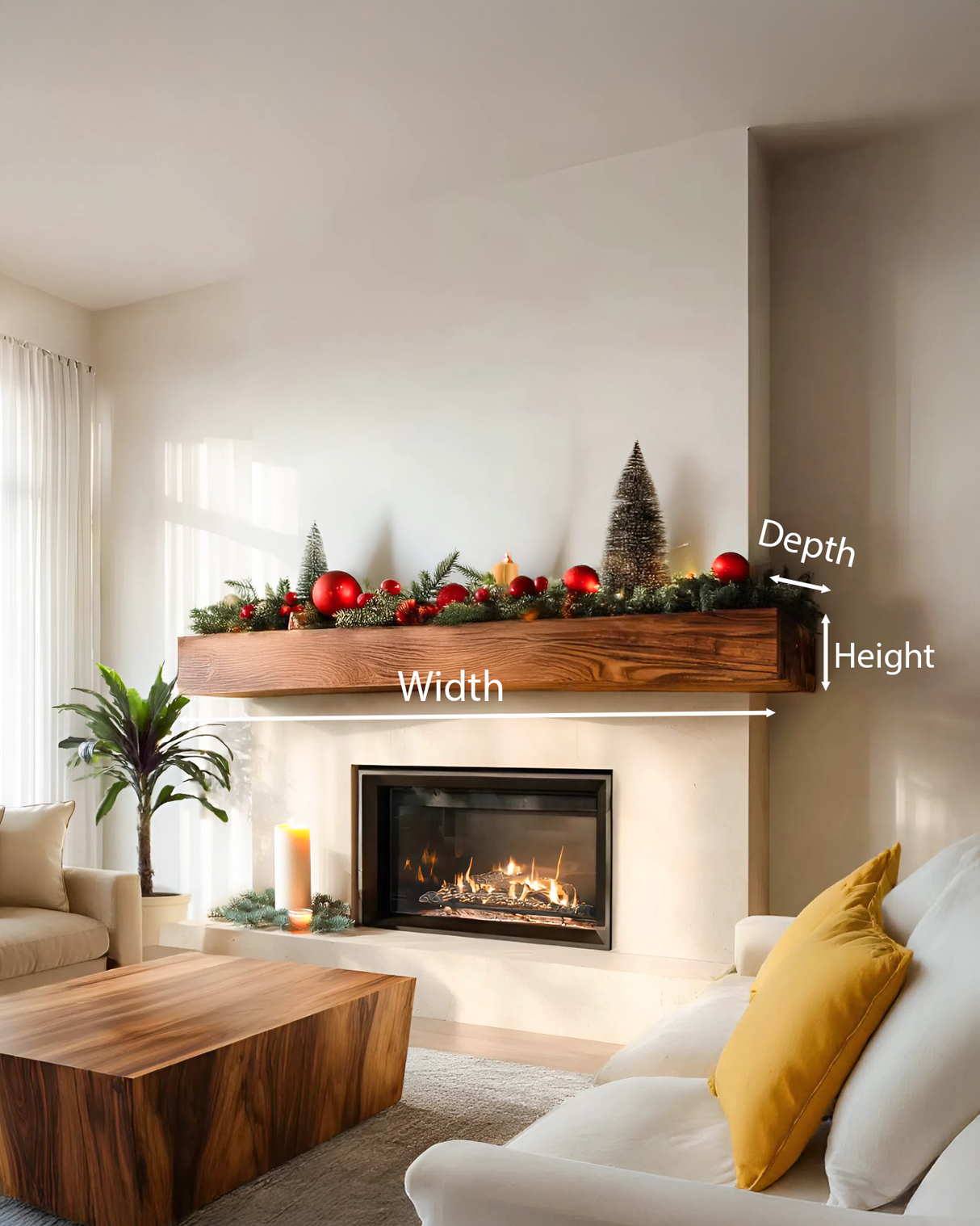 Rustic Live Edge Fireplace Mantel For Holiday Decoration