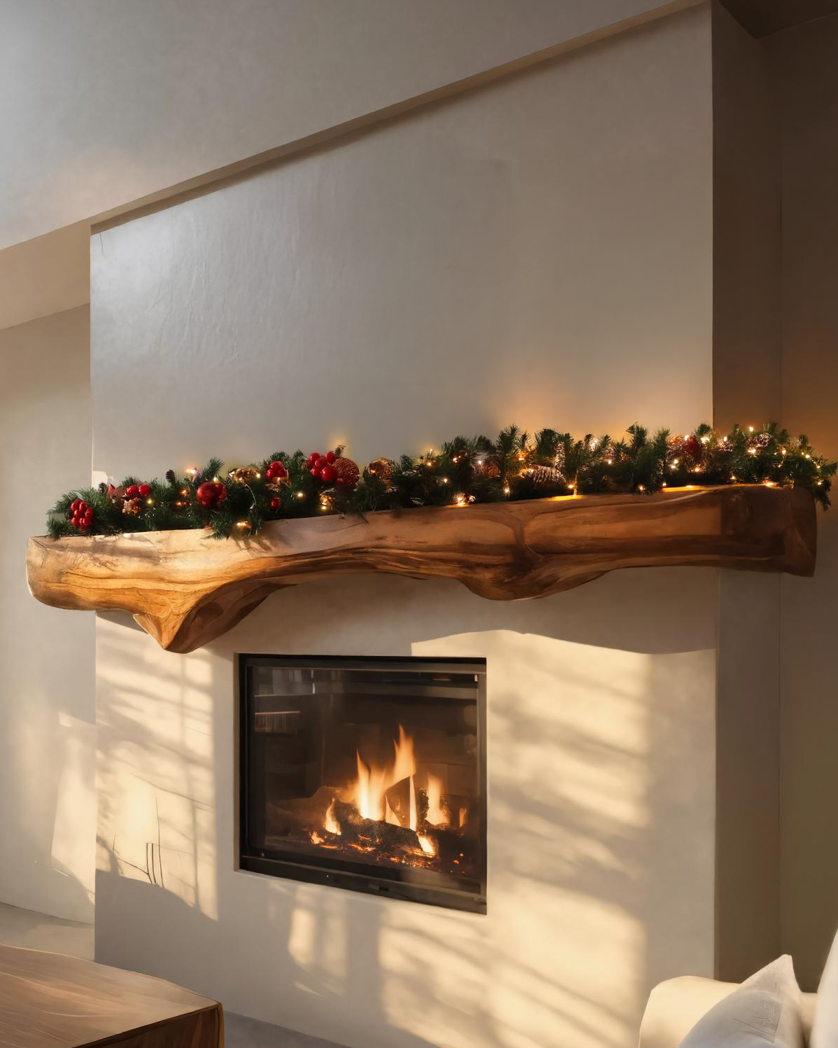 Sculptural Live Edge Fireplace Mantel For Holiday Decoration