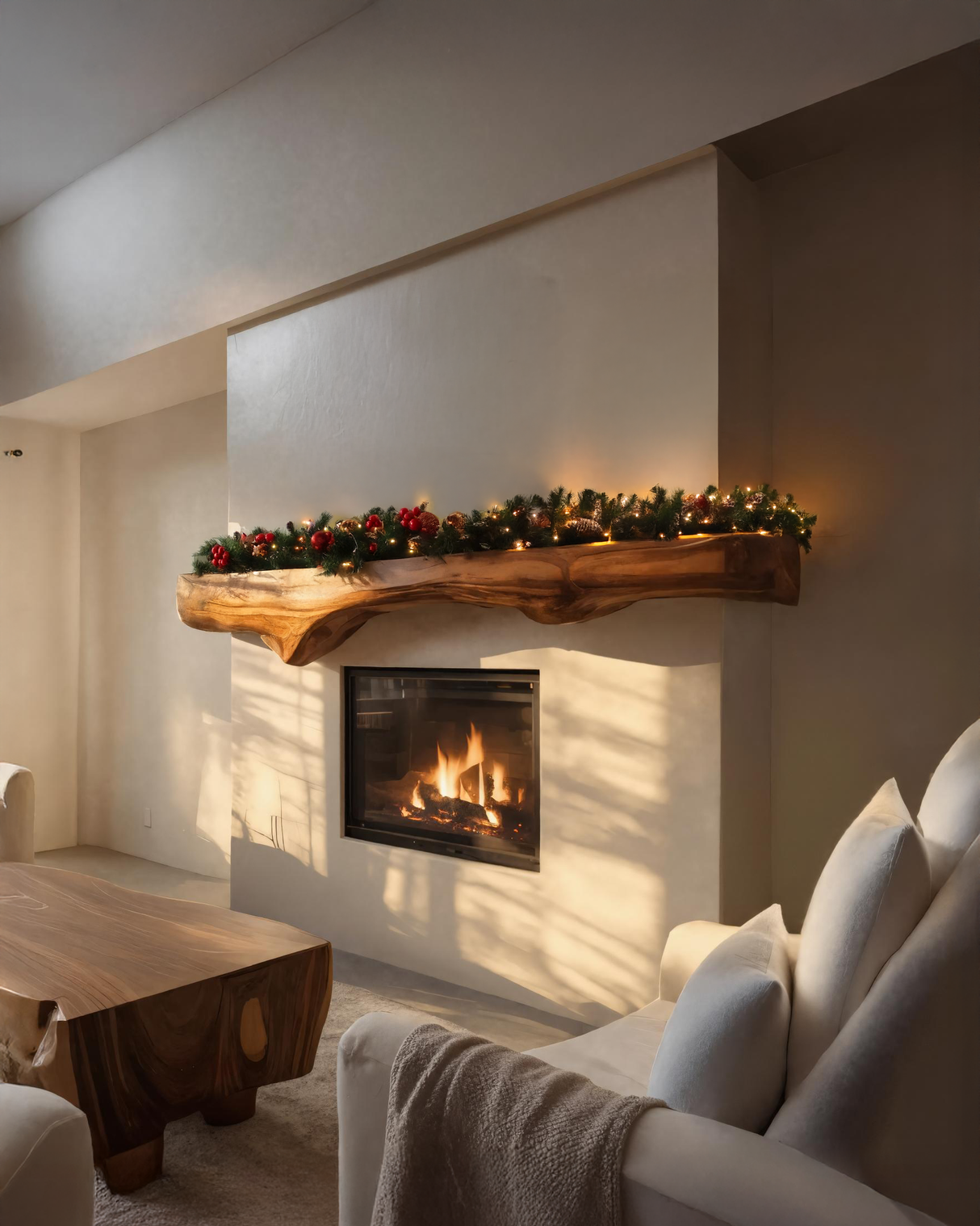 Sculptural Live Edge Fireplace Mantel For Holiday Decoration