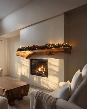 Sculptural Live Edge Fireplace Mantel For Holiday Decoration