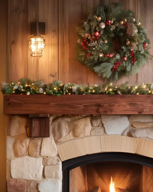 Rustic Fireplace Mantel With Beam For Holiday Decoration