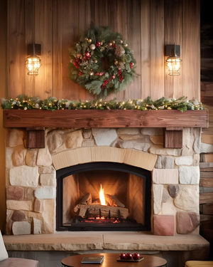 Rustic Fireplace Mantel With Beam For Holiday Decoration