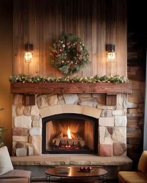 Rustic Fireplace Mantel With Beam For Holiday Decoration