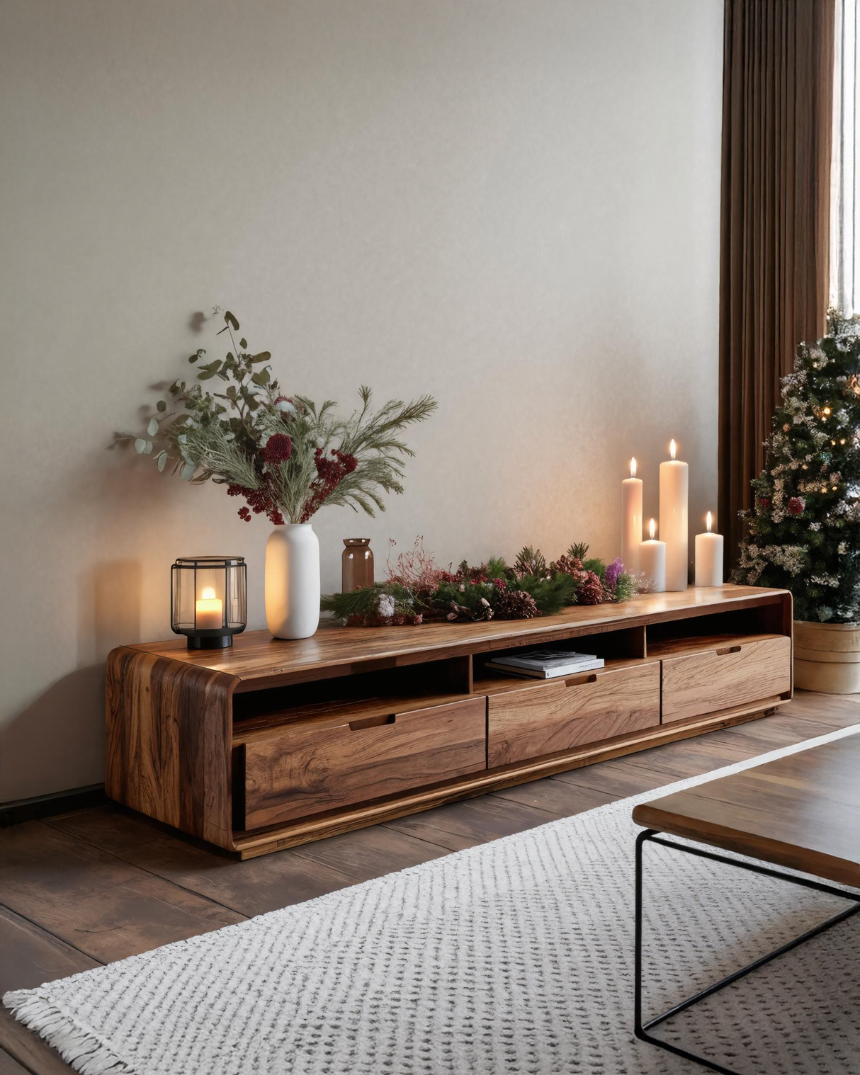 Sculptural Sideboard With Rounded Edge For Holiday Interior