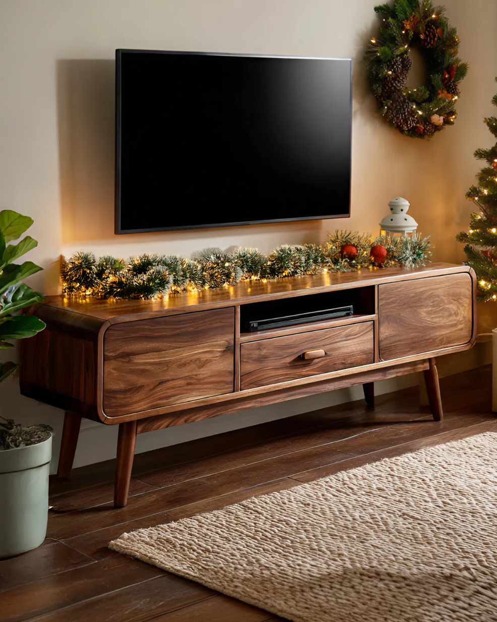 Modern Floating TV Console With Rounded Edge For Holiday