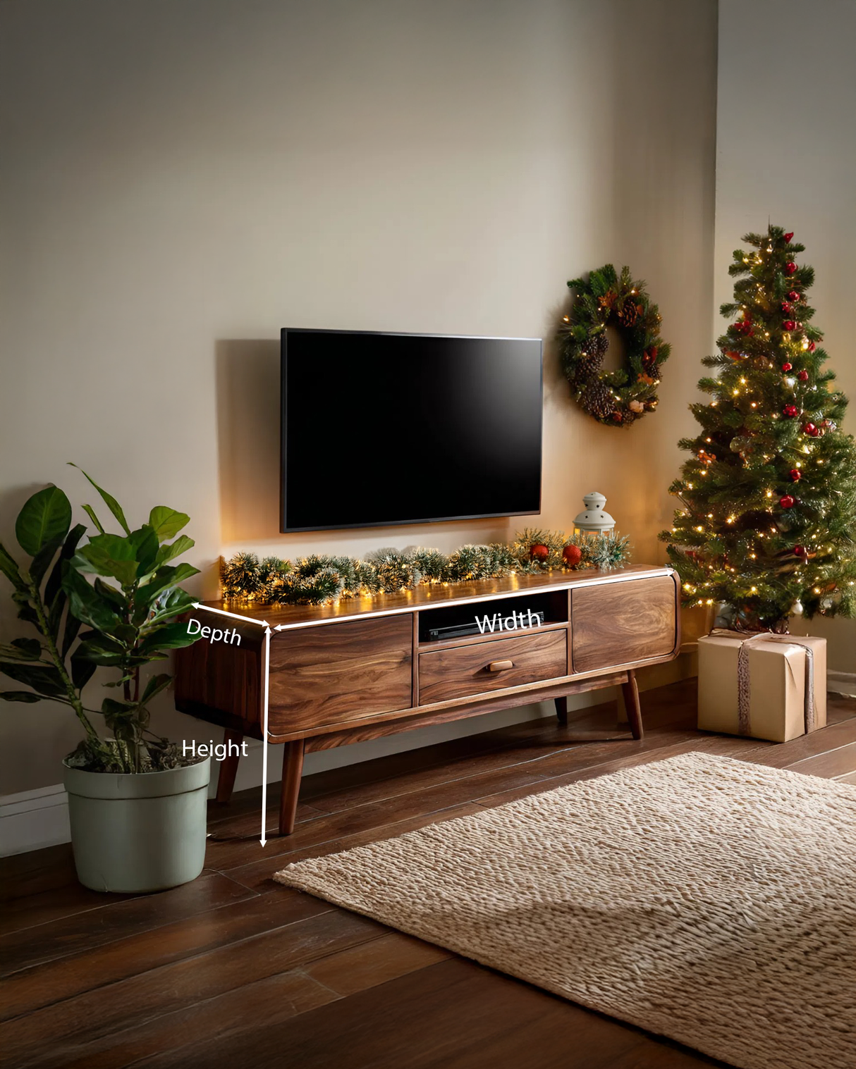 Mid-Century TV Console With Rounded Edge For Holiday Decor