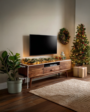 Mid-Century TV Console With Rounded Edge For Holiday Decor