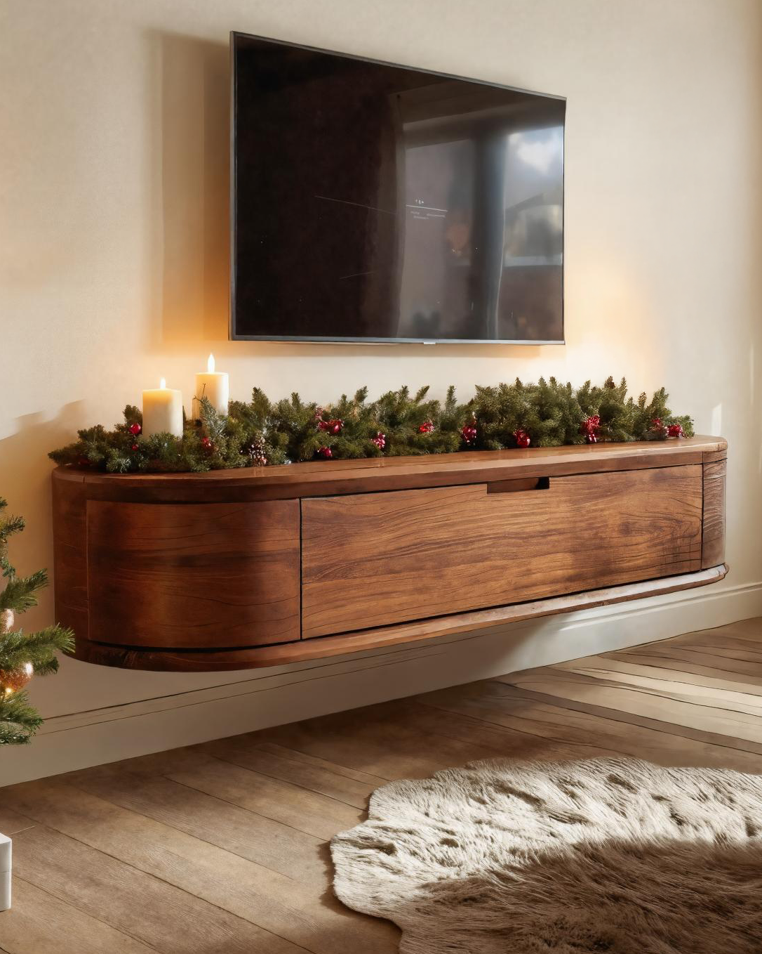 Modern Floating TV Console With Rounded Edge For Holiday