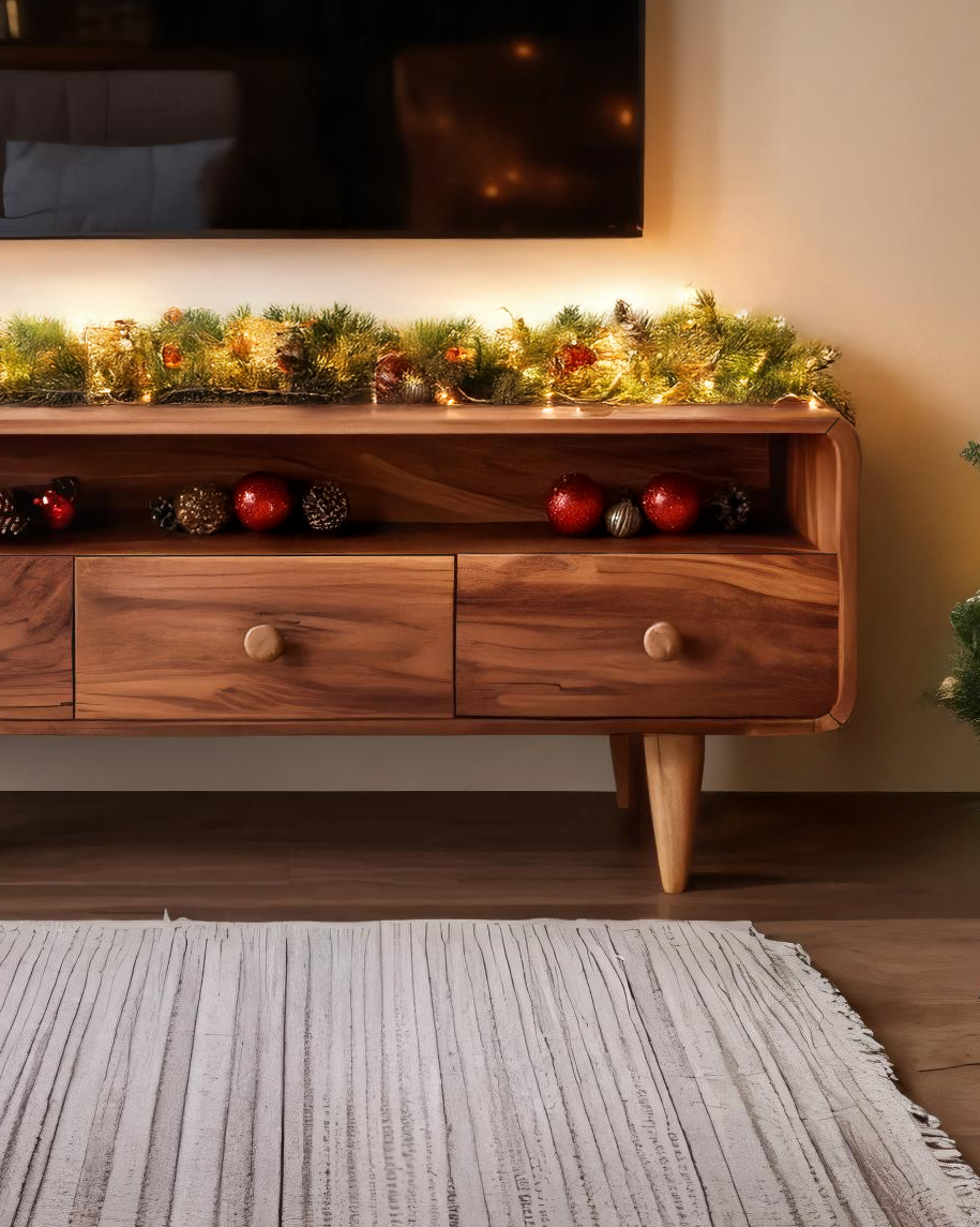 Mid-Century Rounded TV Console For Holiday Decor