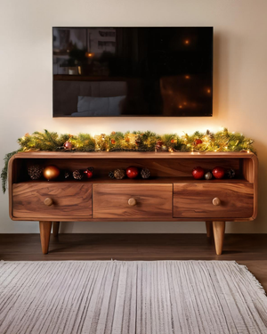 Mid-Century Rounded TV Console For Holiday Decor