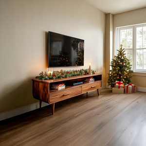 Mid-Century TV Console With Rounded Edge For Holiday