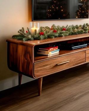 Mid-Century TV Console With Rounded Edge For Holiday