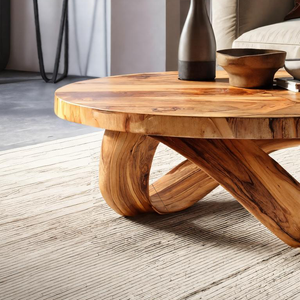 Handcrafted Round Coffee Table With Unique Curved Base For Living